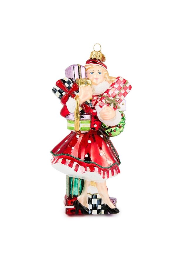 Check It Out Shopper Lady Glass Ornament