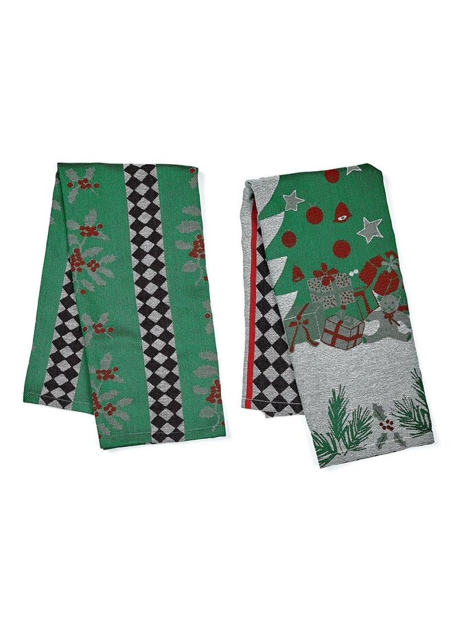 Holly & Holiday Tree Jacquard Dish Towels, Set of 2
