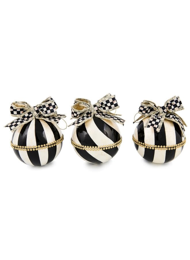 Courtly Noel Stripe Capiz Ball Ornaments, Set of 3