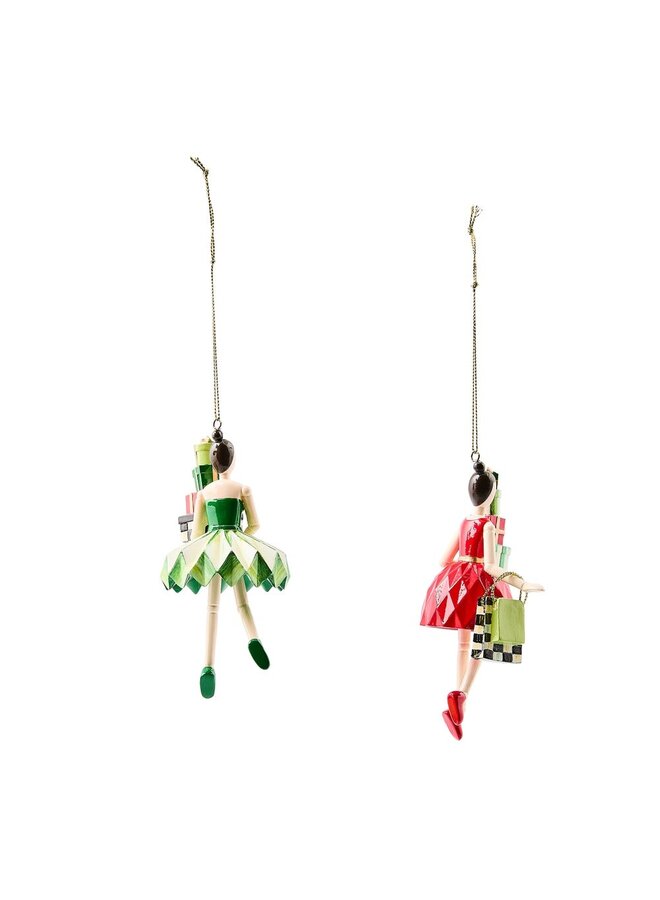 Check It Out Shopper Lady Ornaments, Set of 2