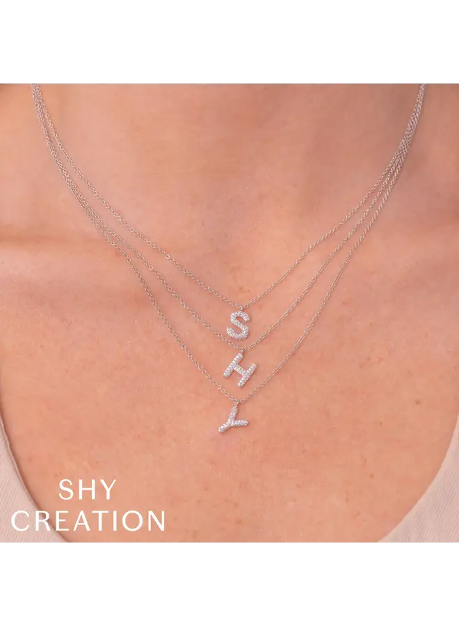 14K/Diamond Bubble Pave Initial Necklace -