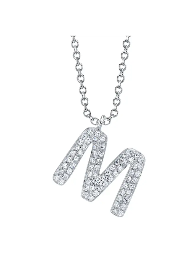 14K/Diamond Bubble Pave Initial Necklace -