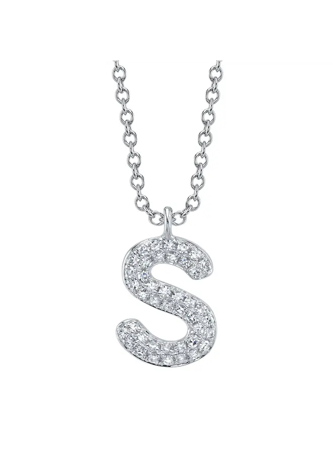 14K/Diamond Bubble Pave Initial Necklace -