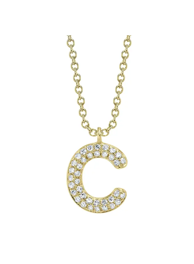 14K/Diamond Bubble Pave Initial Necklace -