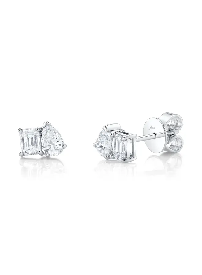 14K White Gold Moi et Toi Studs (Diamond/Pear, .84ct)