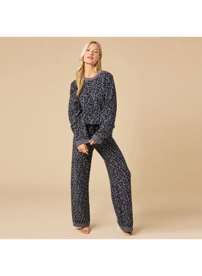 Marshmallow Leopard Crew Neck Lounge Set - Wild Grey