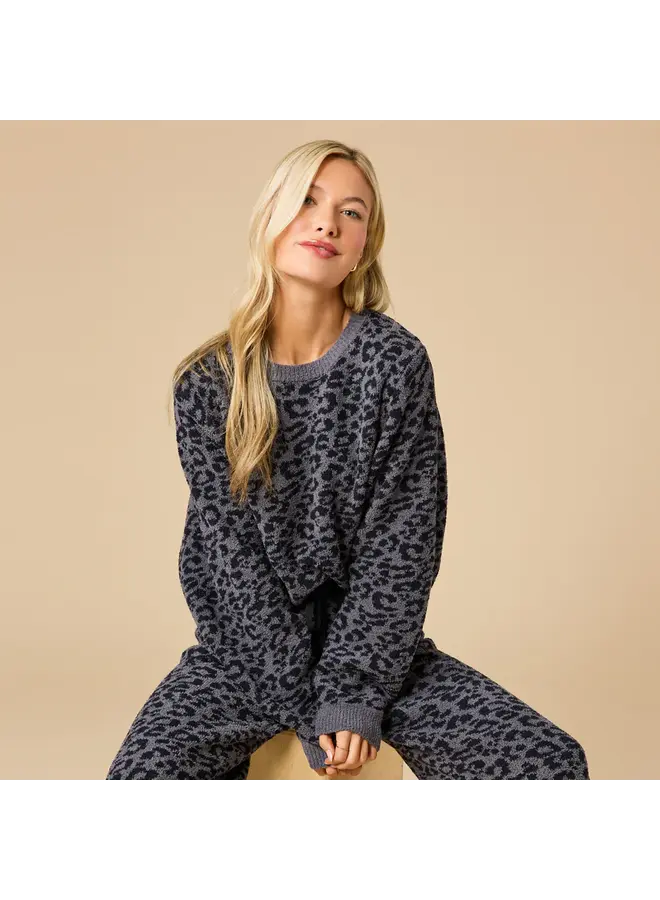 Marshmallow Leopard Crew Neck Lounge Set - Wild Grey