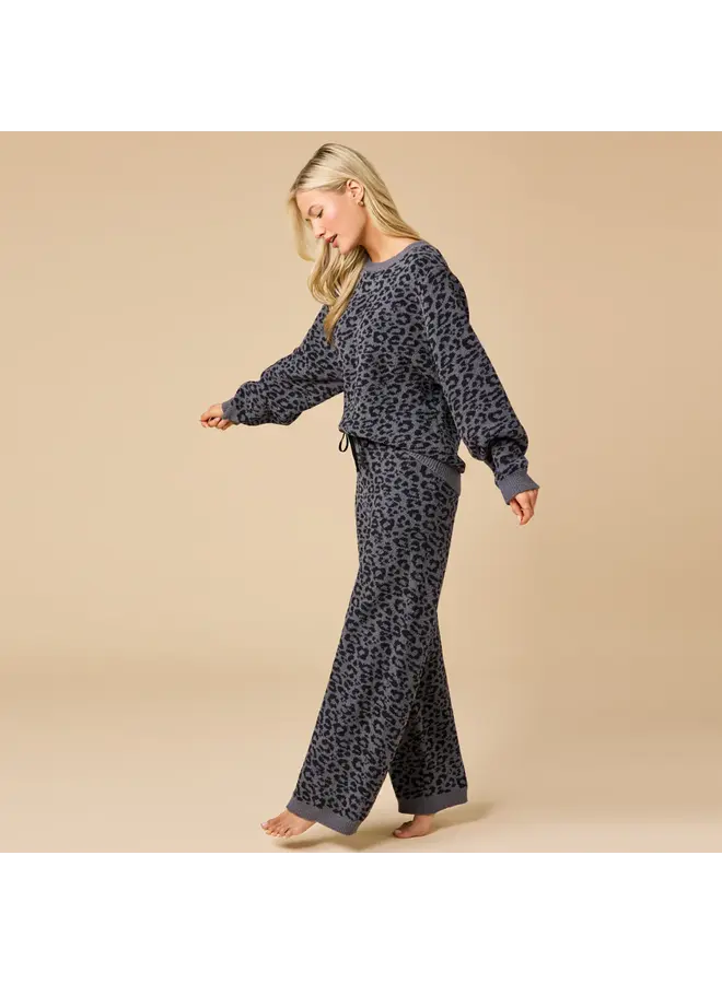 Marshmallow Leopard Crew Neck Lounge Set - Wild Grey
