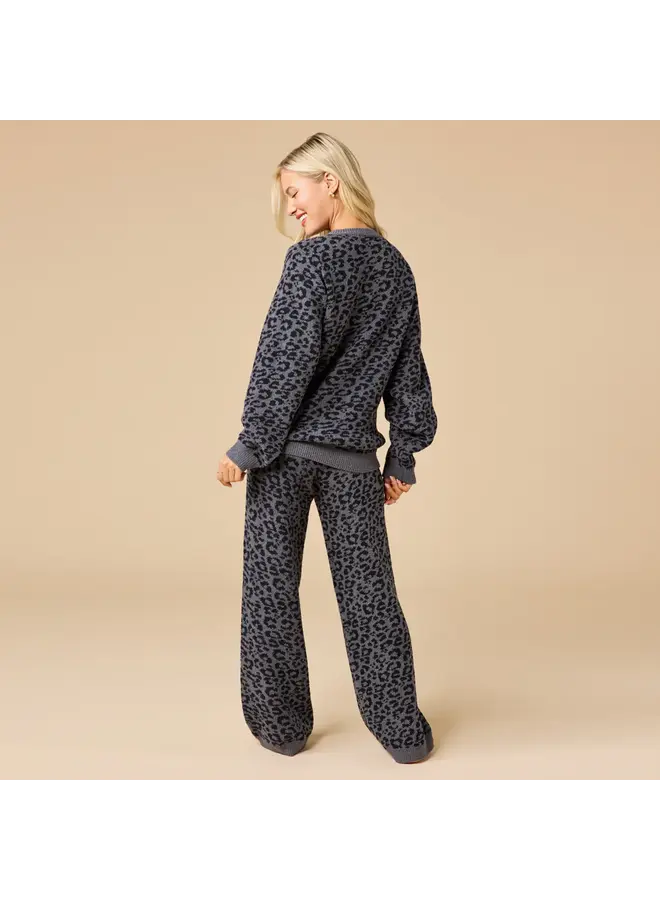 Marshmallow Leopard Crew Neck Lounge Set - Wild Grey