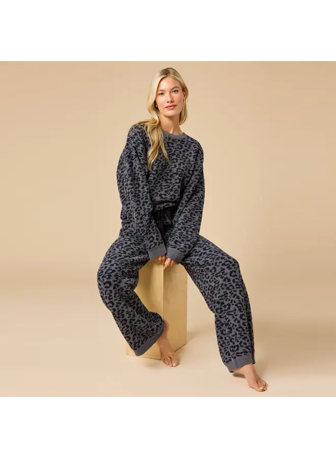 Marshmallow Leopard Crew Neck Lounge Set - Wild Grey
