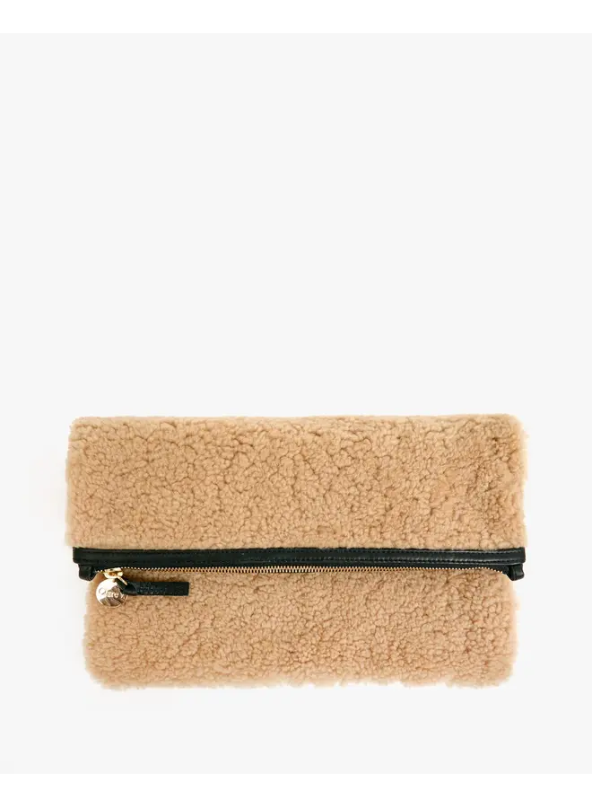 Foldover Clutch with Tabs - Shearling - Cafe Au Lait