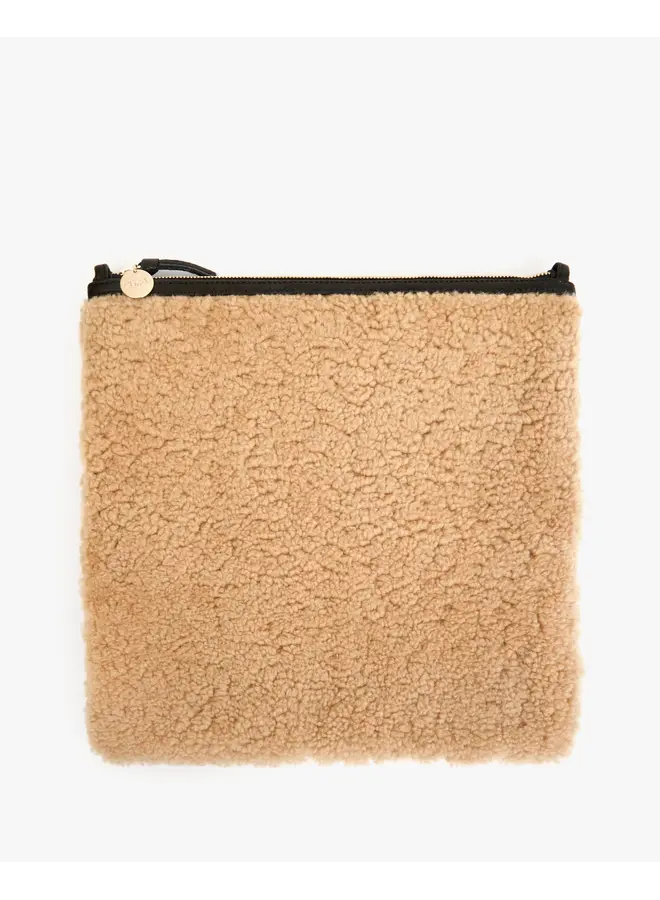 Foldover Clutch with Tabs - Shearling - Cafe Au Lait