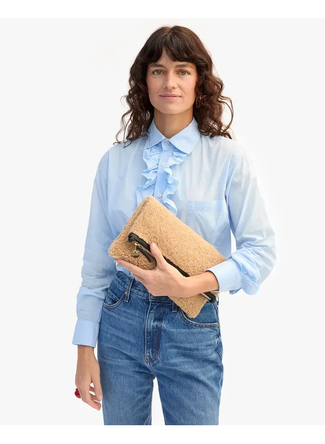 Foldover Clutch with Tabs - Shearling - Cafe Au Lait
