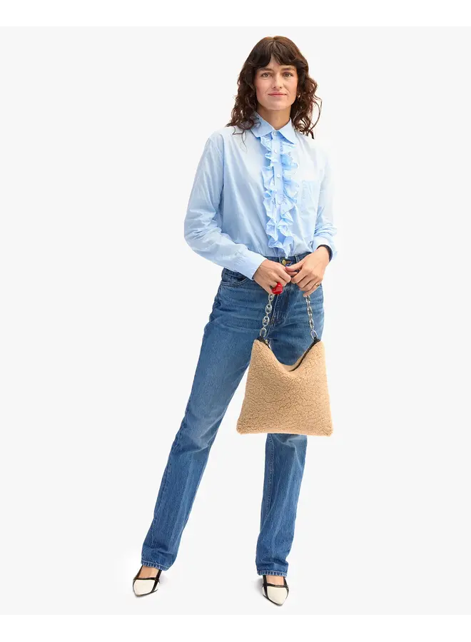 Foldover Clutch with Tabs - Shearling - Cafe Au Lait