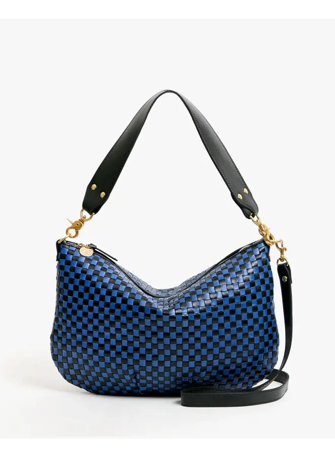 Petit Moyen Messenger - Black/Cobalt Woven Checker