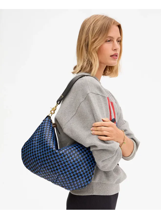 Petit Moyen Messenger - Black/Cobalt Woven Checker