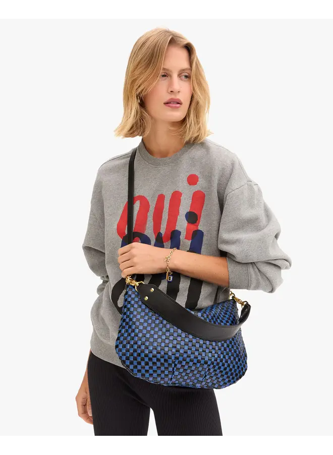 Petit Moyen Messenger - Black/Cobalt Woven Checker