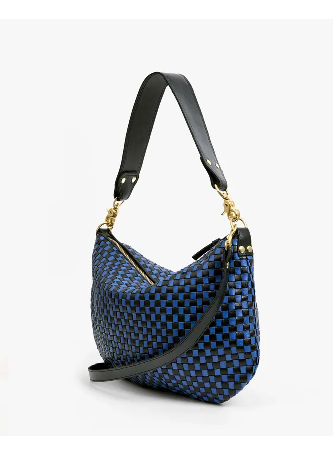 Petit Moyen Messenger - Black/Cobalt Woven Checker