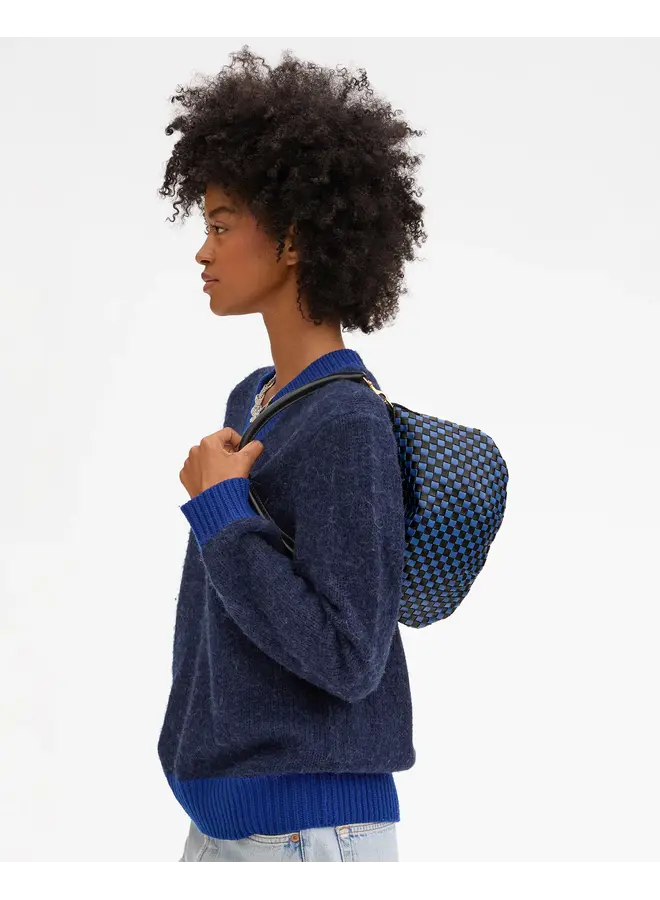 Petit Moyen Messenger - Black/Cobalt Woven Checker