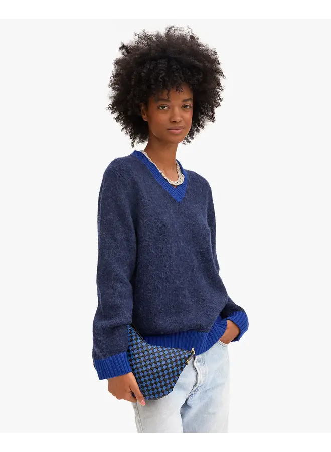 Petit Moyen Messenger - Black/Cobalt Woven Checker