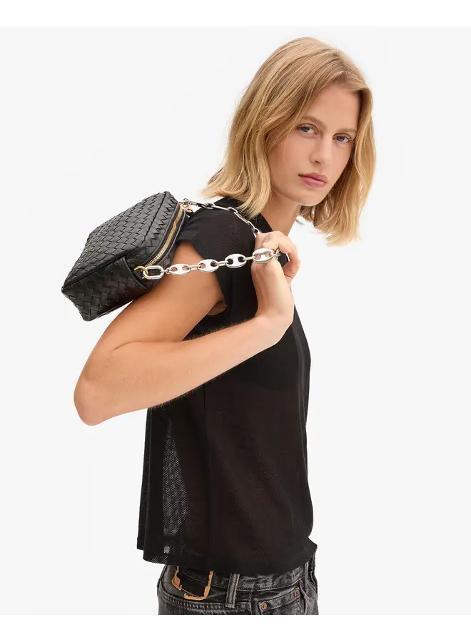 Midi Sac - Black Woven Diagonal