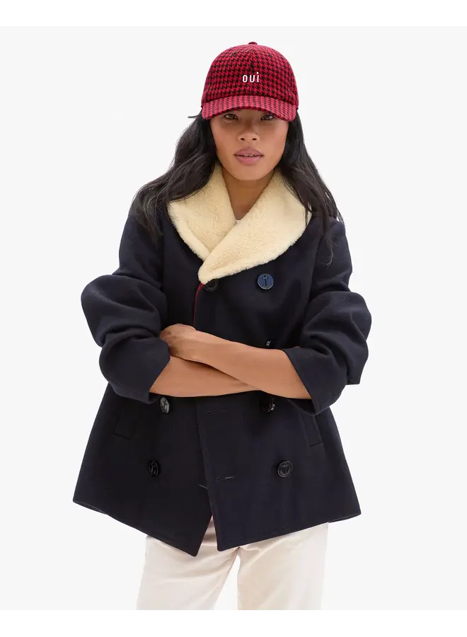 Wool Baseball Hat - Embroidered Petit Oui (Red/Black)