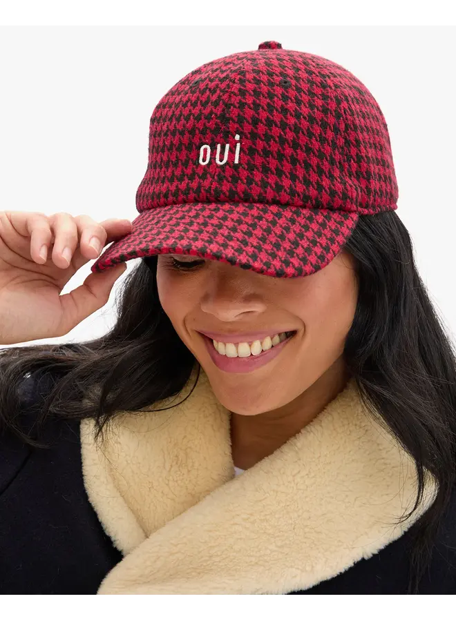 Wool Baseball Hat - Embroidered Petit Oui (Red/Black)