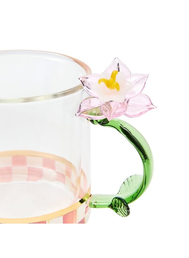Rosy Check Flower Glass Mug