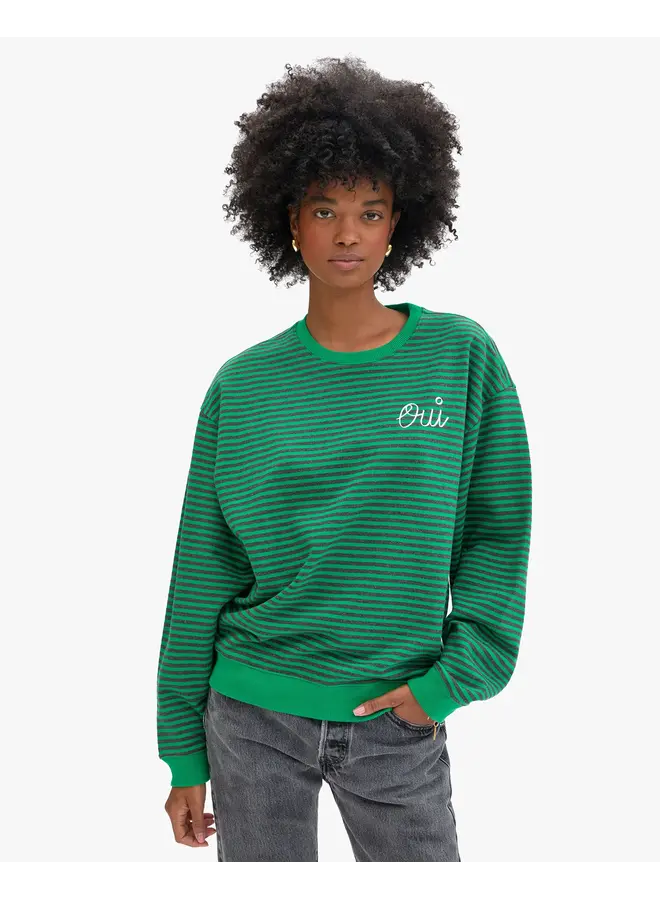Oversized Stripes Sweatshirt - Green/Charcoal -