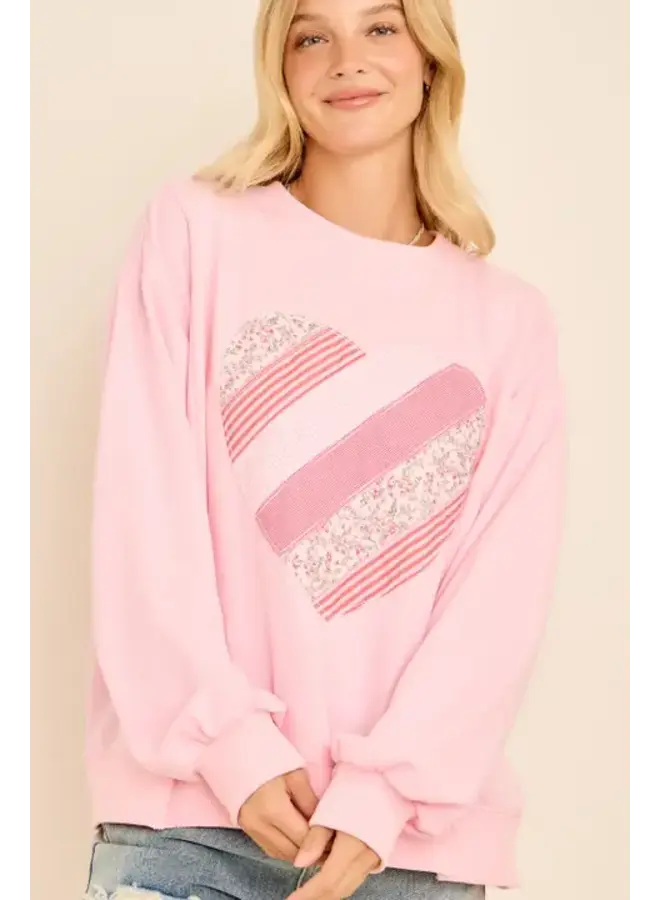 Pink Heart Patchwork Sweatshirt -