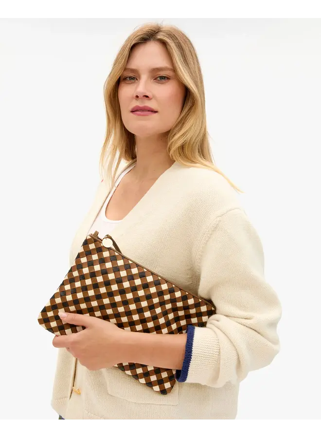 Flat Clutch w/ Tabs Woven Diagonal Oat Multi