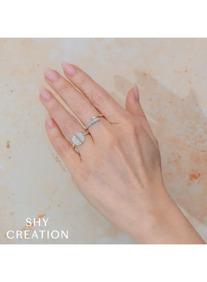 14K Two Tone Diamond Pave Ring (.15ct) - Size 7