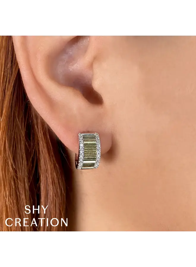 14K Gold/Diamond Two Tone Ribbed Earrings (.46ct)