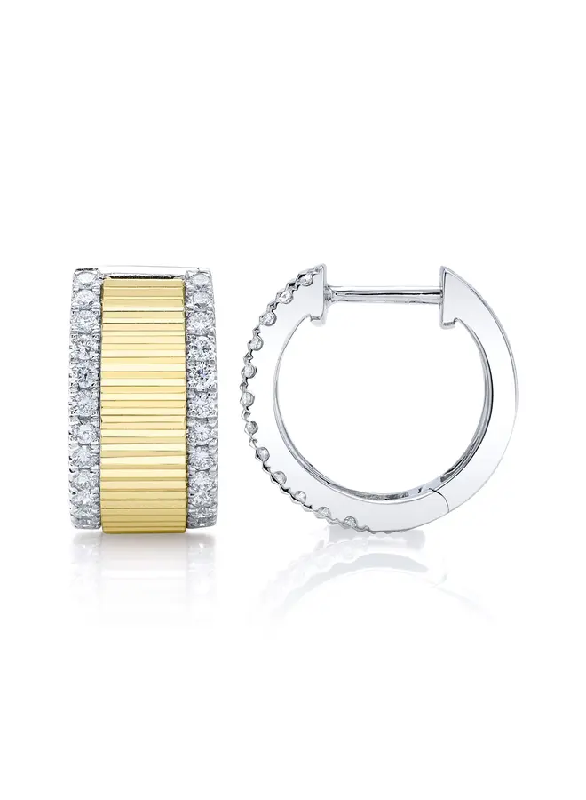 14K Gold/Diamond Two Tone Ribbed Earrings (.46ct)