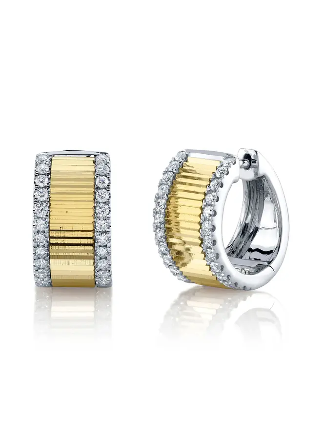 14K Gold/Diamond Two Tone Ribbed Earrings (.46ct)