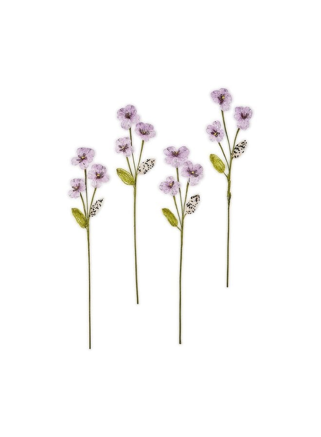 Purple Pansy Beaded Flower Stems, Set of 4