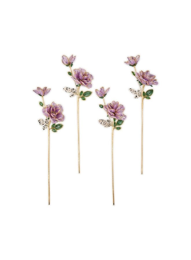 Purple Rose Beaded Flower Stems, Set of 4