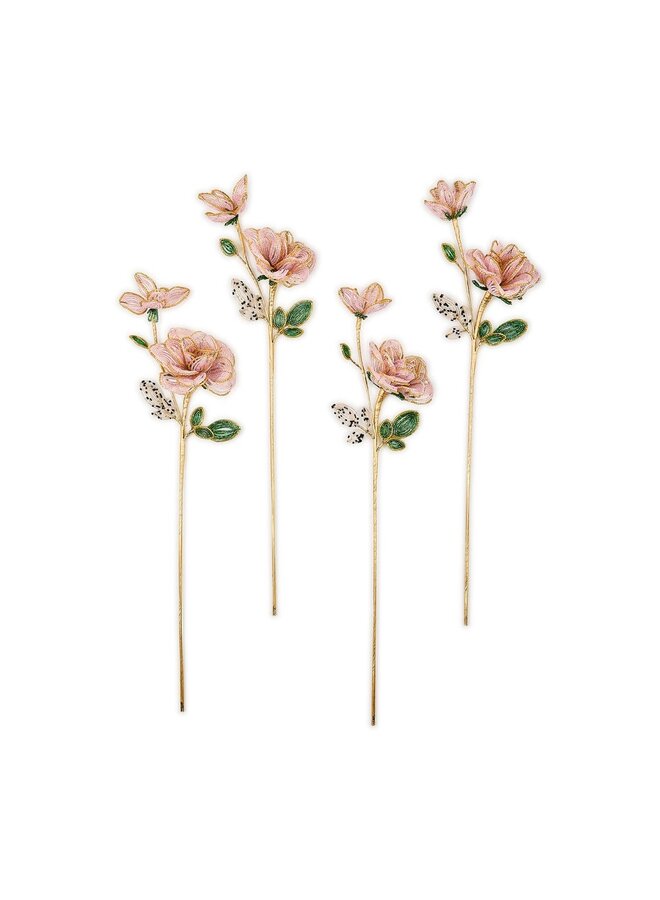Pink Rose Beaded Flower Stems, Set of 4