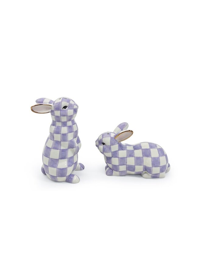Violet Check Bunny Salt and Pepper Set