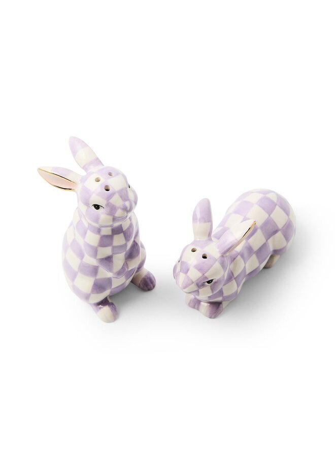 Violet Check Bunny Salt and Pepper Set