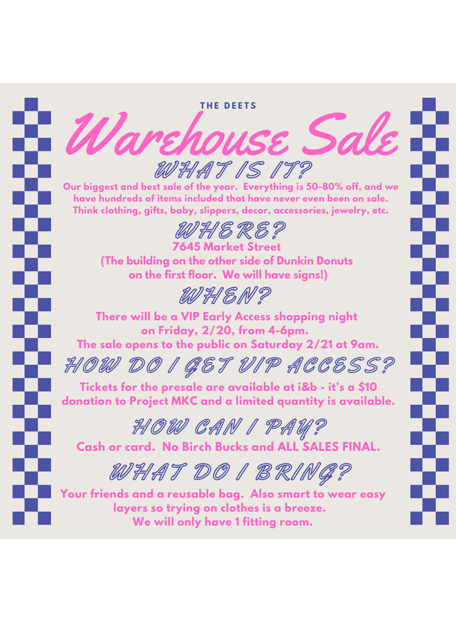 $10 Early Access Donation Ticket - Warehouse Sale