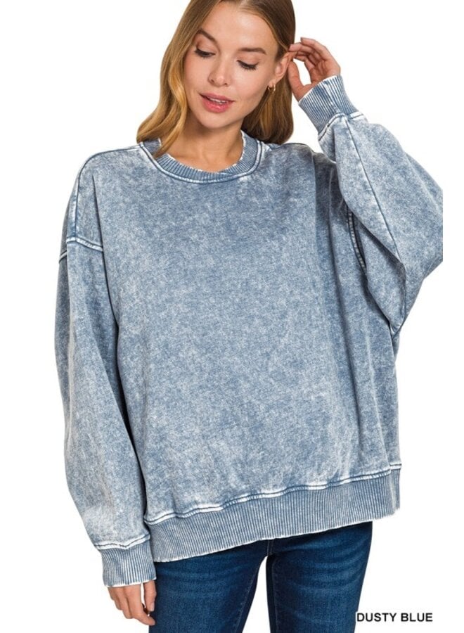 Acid Wash Oversized Fleece Pullover -
