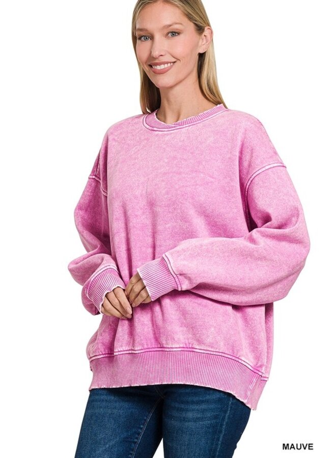 Acid Wash Oversized Fleece Pullover -