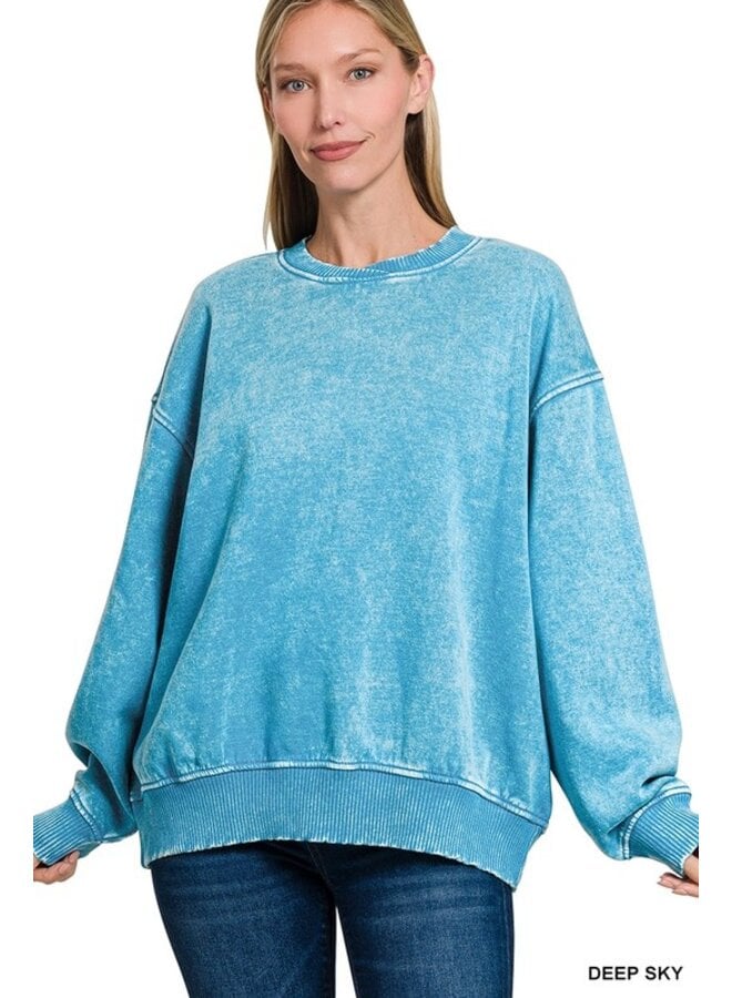 Acid Wash Oversized Fleece Pullover -