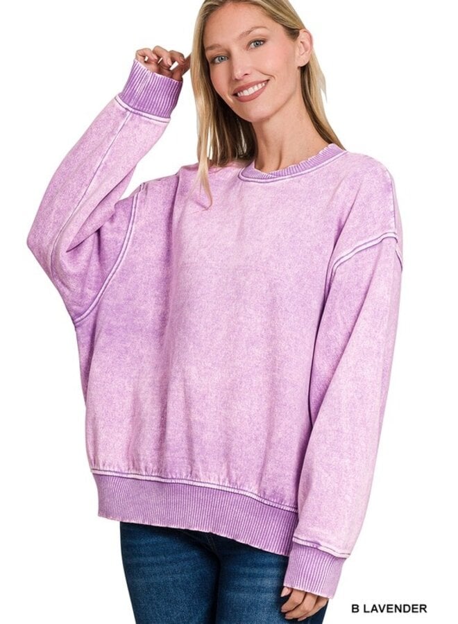 Acid Wash Oversized Fleece Pullover -