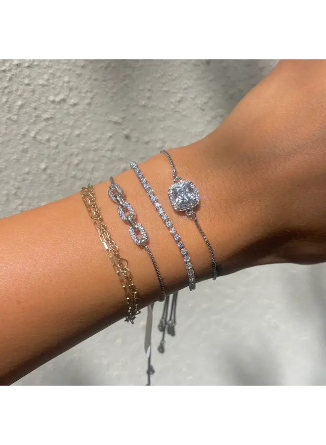 Steph Silver Diamond Chain Slider Bracelet