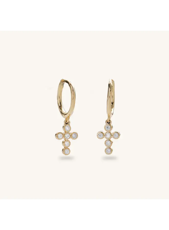 Crystal Cross Huggies- Gold