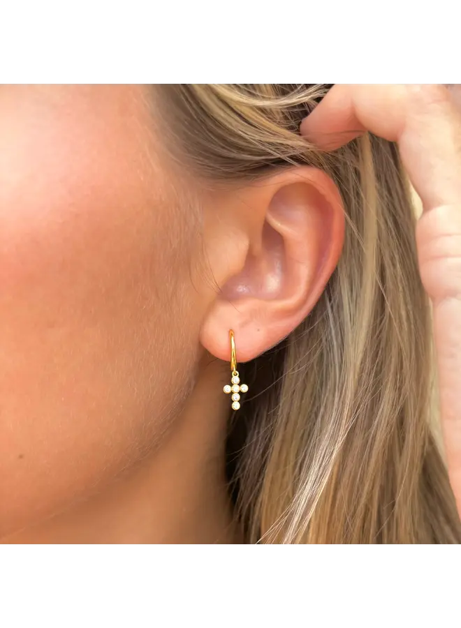 Crystal Cross Huggies- Gold