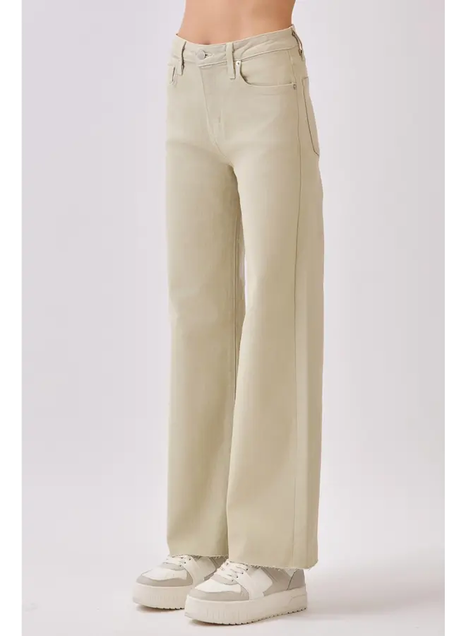 Paola A-Line Scissor Gem Wide Jean - Matcha