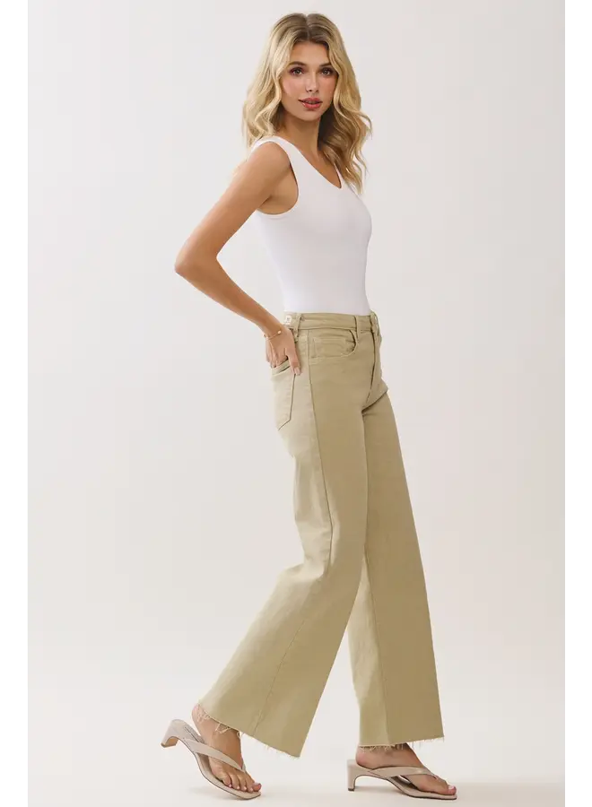 Paola A-Line Scissor Gem Wide Jean - Matcha